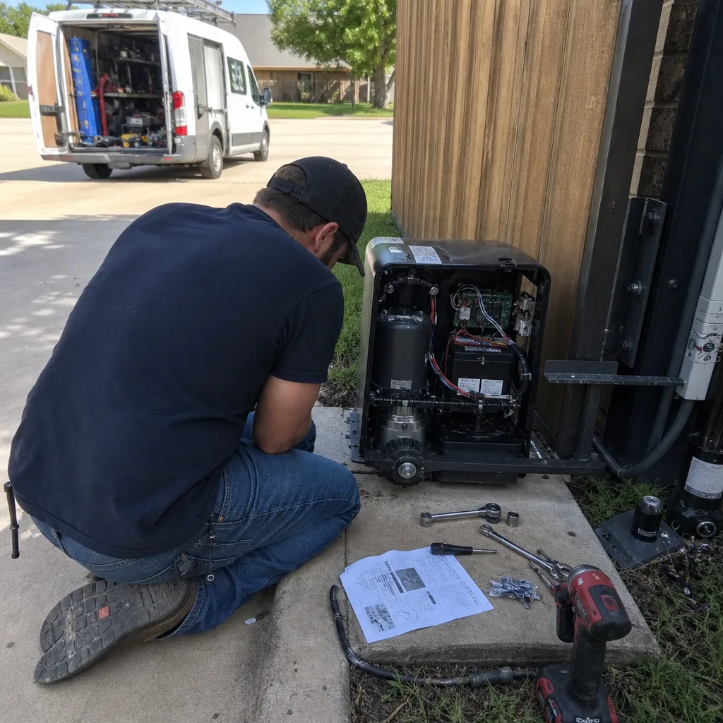 Technician performing automatic gate motor and opener repair service nationwide